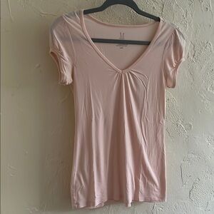 Pale Pink V-Neck Cap Sleeve Ruched T-Shirt
